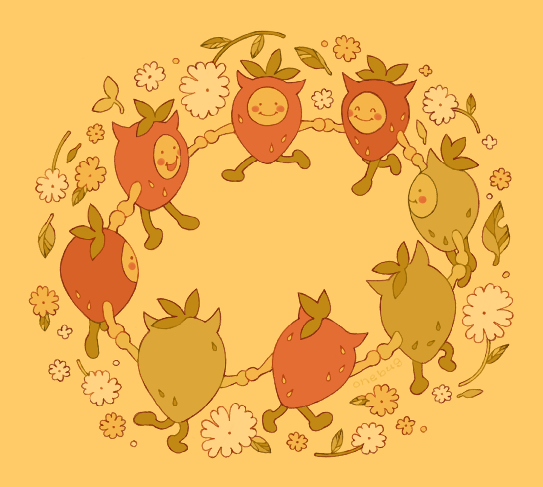 A circle of Num-Num holding hands